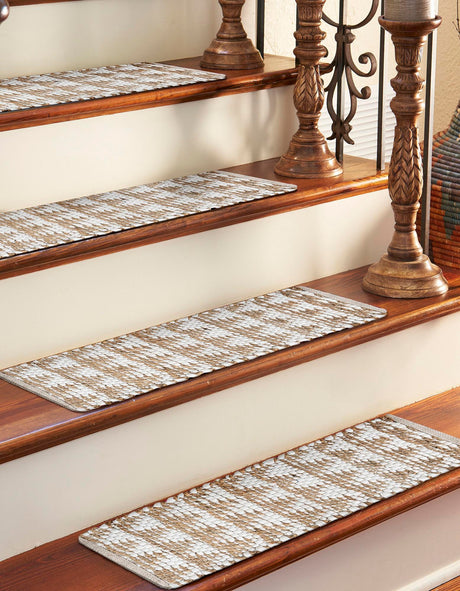 13 pcs White 0' 9 x 2' 6 Chindi Jute Indoor Stair Treads Accent Area Rug Staircase Set Interior Design Home Decor Carpet Mat for Sale at Rug Engine