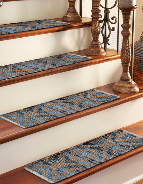 13 pcs Navy Blue 0' 9 x 2' 6 Chindi Jute Indoor Stair Treads Accent Area Rug Staircase Set Interior Design Home Decor Carpet Mat for Sale at Rug Engine