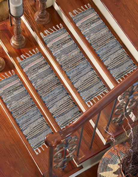 13 Pcs Blue 1' x 2' 6 Chindi Jute Stair Treads