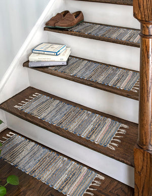 13 Pcs Blue 1' x 2' 6 Chindi Jute Stair Treads