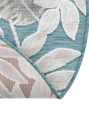 Light Blue 8' 2 x 8' 2 Outdoor Botanical Round Area Rug Weather Resistant for Patio, Deck, Terrace, Balcony, Porch Polypropylene Garden Floral Tropical Carpet for Sale at Rug Engine