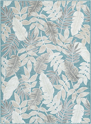 Light Blue 4' 5 x 6' 1 Outdoor Botanical Rectangle Area Rug Weather Resistant for Patio, Deck, Terrace, Balcony, Porch Polypropylene Garden Floral Tropical Carpet for Sale at Rug Engine