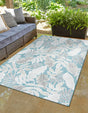 Light Blue 4' 5 x 6' 1 Outdoor Botanical Rectangle Area Rug Weather Resistant for Patio, Deck, Terrace, Balcony, Porch Polypropylene Garden Floral Tropical Carpet for Sale at Rug Engine