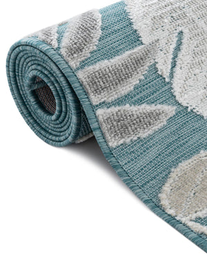 Light Blue 4' 5 x 6' 1 Outdoor Botanical Rectangle Area Rug Weather Resistant for Patio, Deck, Terrace, Balcony, Porch Polypropylene Garden Floral Tropical Carpet for Sale at Rug Engine