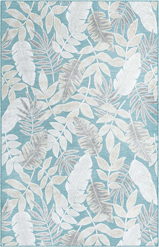 Light Blue 5' 2 x 8' Outdoor Botanical Rectangle Area Rug Weather Resistant for Patio, Deck, Terrace, Balcony, Porch Polypropylene Garden Floral Tropical Carpet for Sale at Rug Engine