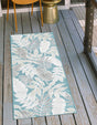 Light Blue 2' 7 x 12' Outdoor Botanical Runner Area Rug Weather Resistant for Patio, Deck, Terrace, Balcony, Porch Polypropylene Garden Floral Tropical Carpet for Sale at Rug Engine