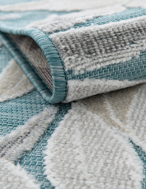 Light Blue 2' 7 x 12' Outdoor Botanical Runner Area Rug Weather Resistant for Patio, Deck, Terrace, Balcony, Porch Polypropylene Garden Floral Tropical Carpet for Sale at Rug Engine