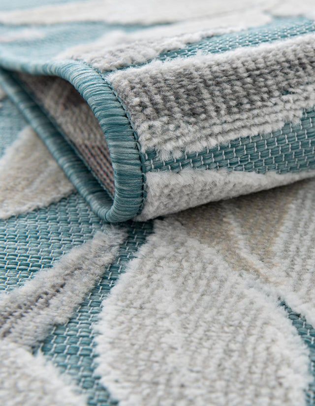 Light Blue 2' 7 x 12' Outdoor Botanical Runner Area Rug Weather Resistant for Patio, Deck, Terrace, Balcony, Porch Polypropylene Garden Floral Tropical Carpet for Sale at Rug Engine