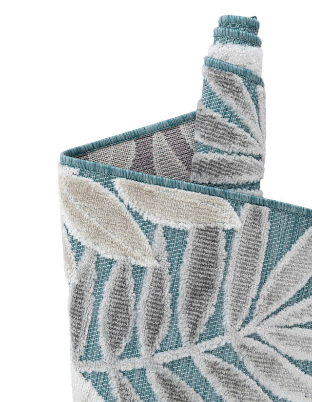 Light Blue 2' 7 x 12' Outdoor Botanical Runner Area Rug Weather Resistant for Patio, Deck, Terrace, Balcony, Porch Polypropylene Garden Floral Tropical Carpet for Sale at Rug Engine