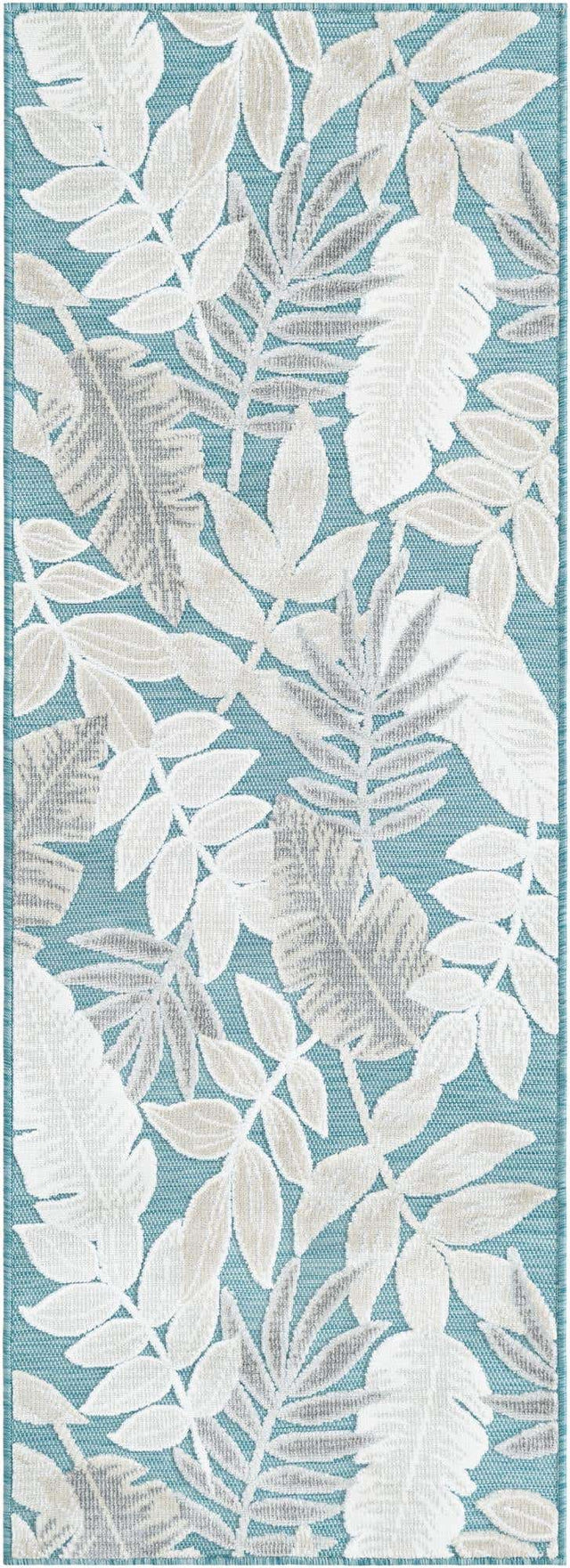 Light Blue 2' 2 x 6' 1 Outdoor Botanical Runner Area Rug Weather Resistant for Patio, Deck, Terrace, Balcony, Porch Polypropylene Garden Floral Tropical Carpet for Sale at Rug Engine