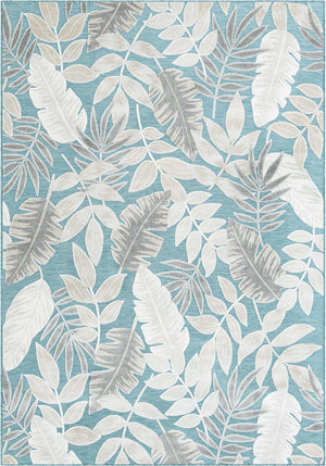 Light Blue 6' 4 x 9' Outdoor Botanical Rectangle Area Rug Weather Resistant for Patio, Deck, Terrace, Balcony, Porch Polypropylene Garden Floral Tropical Carpet for Sale at Rug Engine