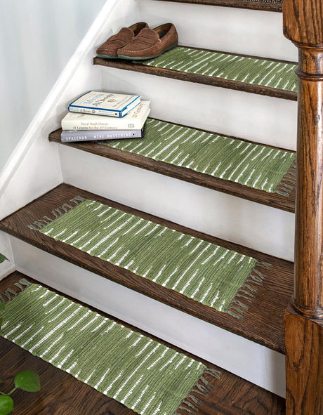 13 pcs Green 0' 9 x 2' 6 Chindi Cotton Indoor Stair Treads Accent Area Rug Staircase Set Interior Design Home Decor Carpet Mat for Sale at Rug Engine