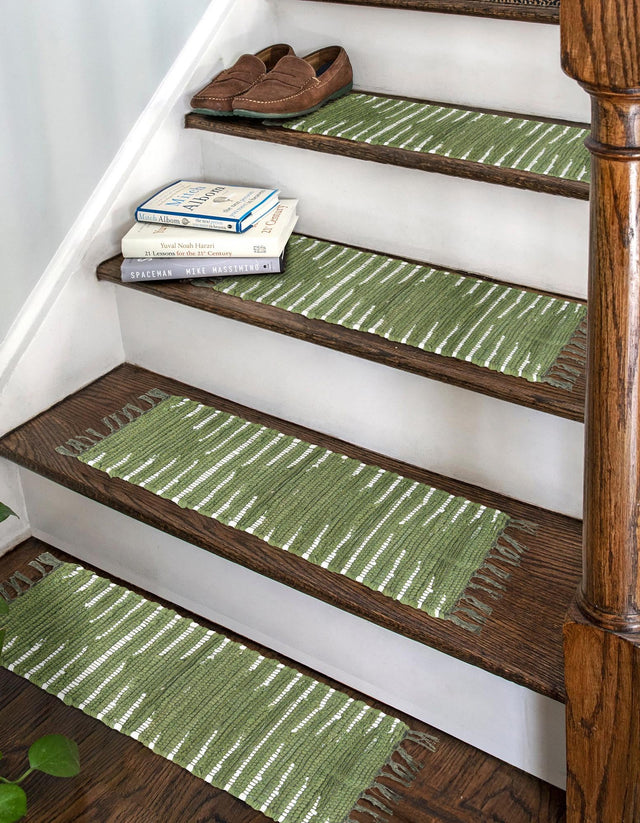 13 Pcs Green 1' x 2' 6 Chindi Cotton Stair Treads