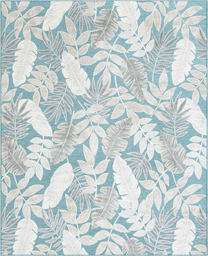 Light Blue 8' 2 x 10' Outdoor Botanical Rectangle Area Rug Weather Resistant for Patio, Deck, Terrace, Balcony, Porch Polypropylene Garden Floral Tropical Carpet for Sale at Rug Engine