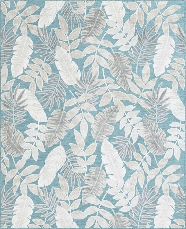 Light Blue 8' 2 x 10' Outdoor Botanical Rectangle Area Rug Weather Resistant for Patio, Deck, Terrace, Balcony, Porch Polypropylene Garden Floral Tropical Carpet for Sale at Rug Engine