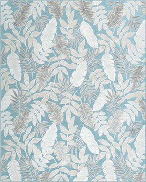 Light Blue 9' 9 x 12' Outdoor Botanical Rectangle Area Rug Weather Resistant for Patio, Deck, Terrace, Balcony, Porch Polypropylene Garden Floral Tropical Carpet for Sale at Rug Engine