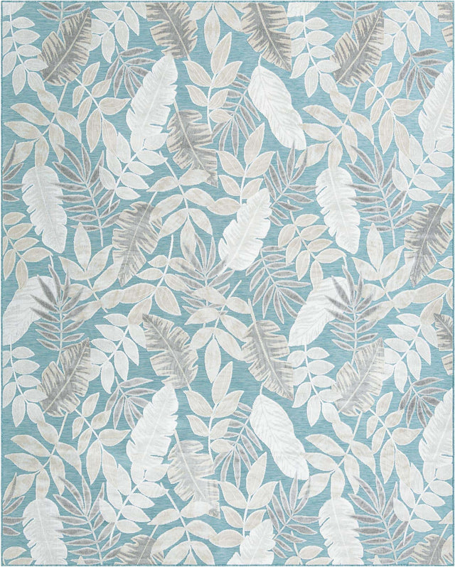 Light Blue 9' 9 x 12' Outdoor Botanical Rectangle Area Rug Weather Resistant for Patio, Deck, Terrace, Balcony, Porch Polypropylene Garden Floral Tropical Carpet for Sale at Rug Engine