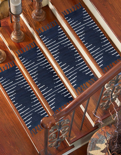 13 Pcs Navy Blue 1' x 2' 6 Chindi Cotton Stair Treads