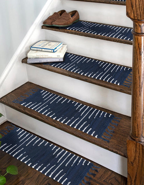 13 pcs Navy Blue 0' 9 x 2' 6 Chindi Cotton Indoor Stair Treads Accent Area Rug Staircase Set Interior Design Home Decor Carpet Mat for Sale at Rug Engine