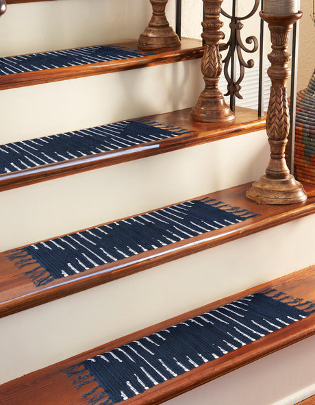 13 pcs Navy Blue 0' 9 x 2' 6 Chindi Cotton Indoor Stair Treads Accent Area Rug Staircase Set Interior Design Home Decor Carpet Mat for Sale at Rug Engine