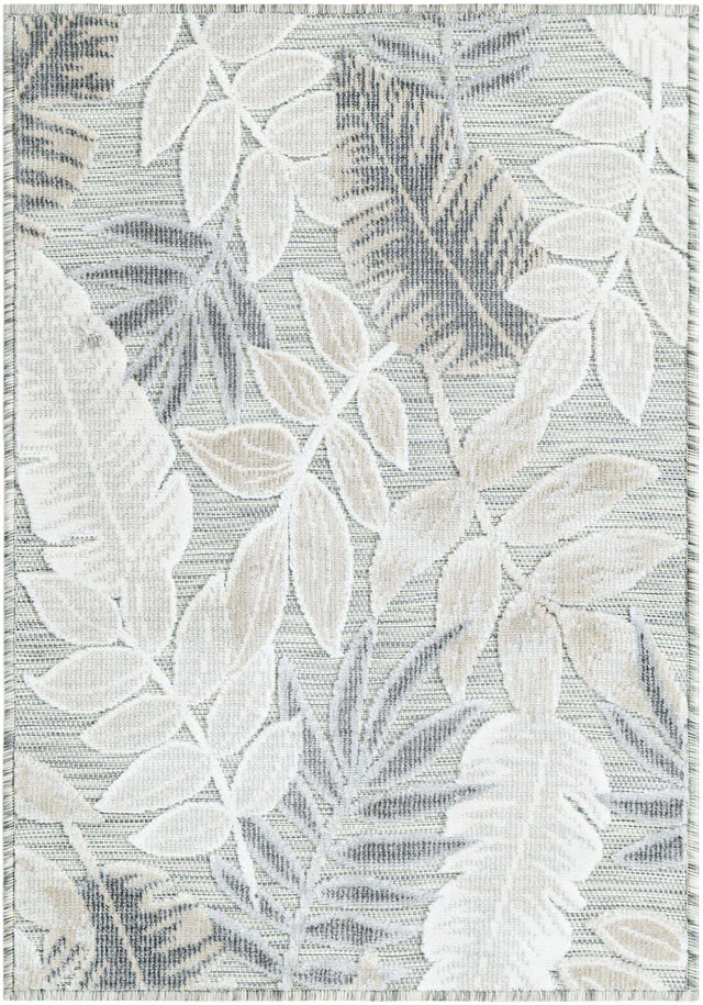 Gray 2' 2 x 3' 1 Outdoor Botanical Rectangle Area Rug Weather Resistant for Patio, Deck, Terrace, Balcony, Porch Polypropylene Garden Floral Tropical Carpet for Sale at Rug Engine