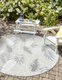 Gray 4' 5 x 4' 5 Outdoor Botanical Round Area Rug Weather Resistant for Patio, Deck, Terrace, Balcony, Porch Polypropylene Garden Floral Tropical Carpet for Sale at Rug Engine
