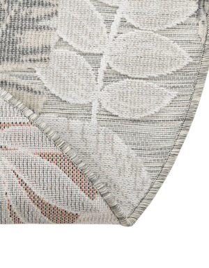 Gray 4' 5 x 4' 5 Outdoor Botanical Round Area Rug Weather Resistant for Patio, Deck, Terrace, Balcony, Porch Polypropylene Garden Floral Tropical Carpet for Sale at Rug Engine