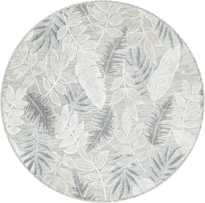 Gray 4' 5 x 4' 5 Outdoor Botanical Round Area Rug Weather Resistant for Patio, Deck, Terrace, Balcony, Porch Polypropylene Garden Floral Tropical Carpet for Sale at Rug Engine