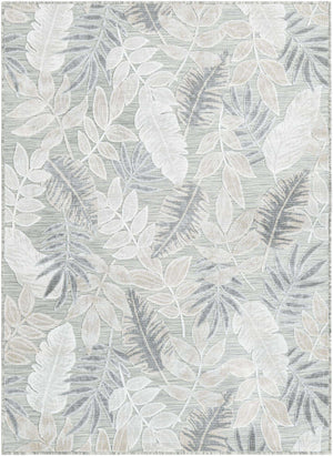 Gray 4' 5 x 6' 1 Outdoor Botanical Rectangle Area Rug Weather Resistant for Patio, Deck, Terrace, Balcony, Porch Polypropylene Garden Floral Tropical Carpet for Sale at Rug Engine