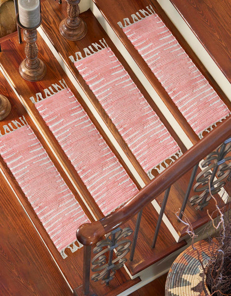 13 Pcs Rose 1' x 2' 6 Chindi Cotton Stair Treads