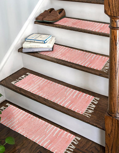 13 pcs Rose 0' 9 x 2' 6 Chindi Cotton Indoor Stair Treads Accent Area Rug Staircase Set Interior Design Home Decor Carpet Mat for Sale at Rug Engine