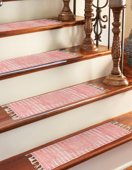 13 pcs Rose 0' 9 x 2' 6 Chindi Cotton Indoor Stair Treads Accent Area Rug Staircase Set Interior Design Home Decor Carpet Mat for Sale at Rug Engine