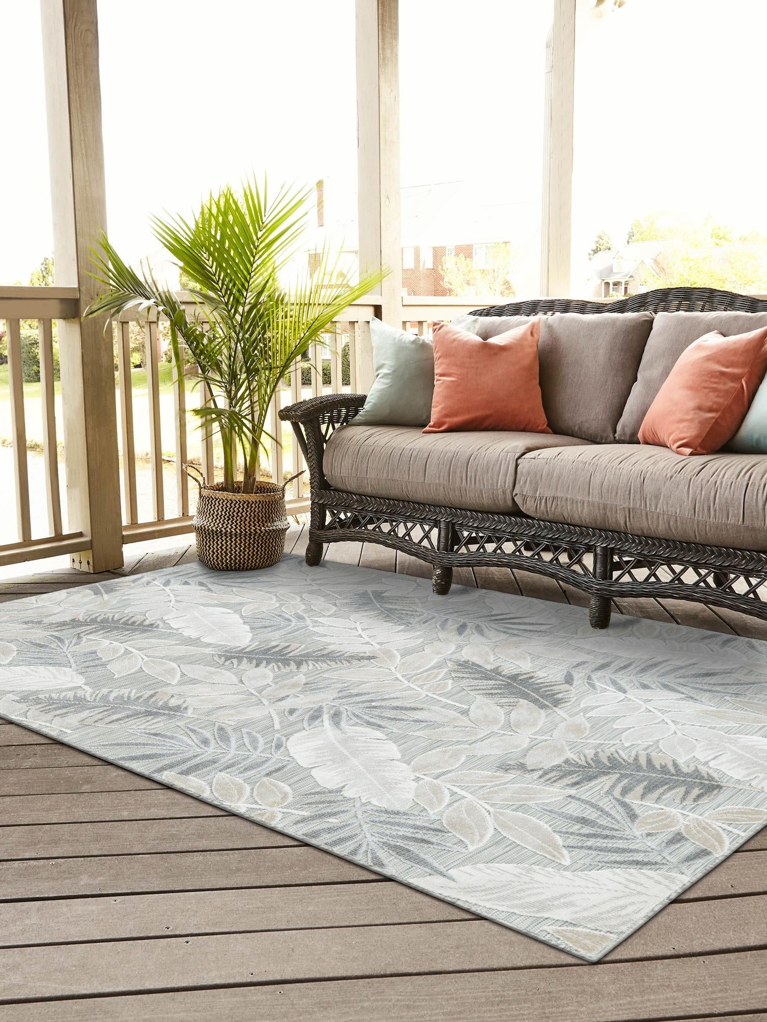 Gray 2' 2 x 3' 1 Outdoor Botanical Rectangle Area Rug Weather Resistant for Patio, Deck, Terrace, Balcony, Porch Polypropylene Garden Floral Tropical Carpet for Sale at Rug Engine
