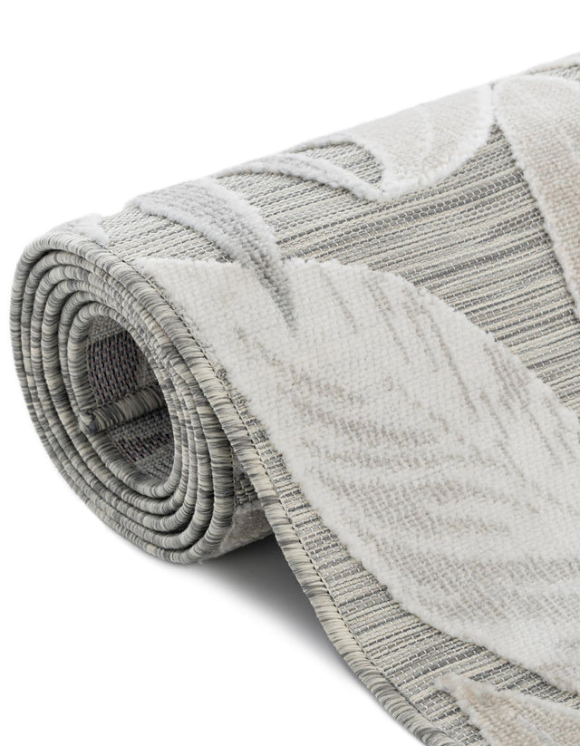 Gray 6' 4 x 9' Outdoor Botanical Rectangle Area Rug Weather Resistant for Patio, Deck, Terrace, Balcony, Porch