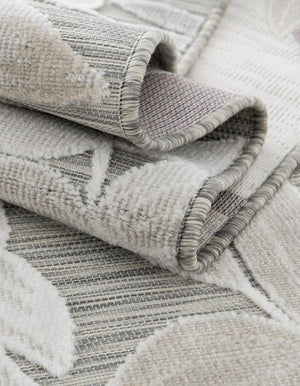 Gray 8' 2 x 10' Outdoor Botanical Rectangle Area Rug Weather Resistant for Patio, Deck, Terrace, Balcony, Porch Polypropylene Garden Floral Tropical Carpet for Sale at Rug Engine