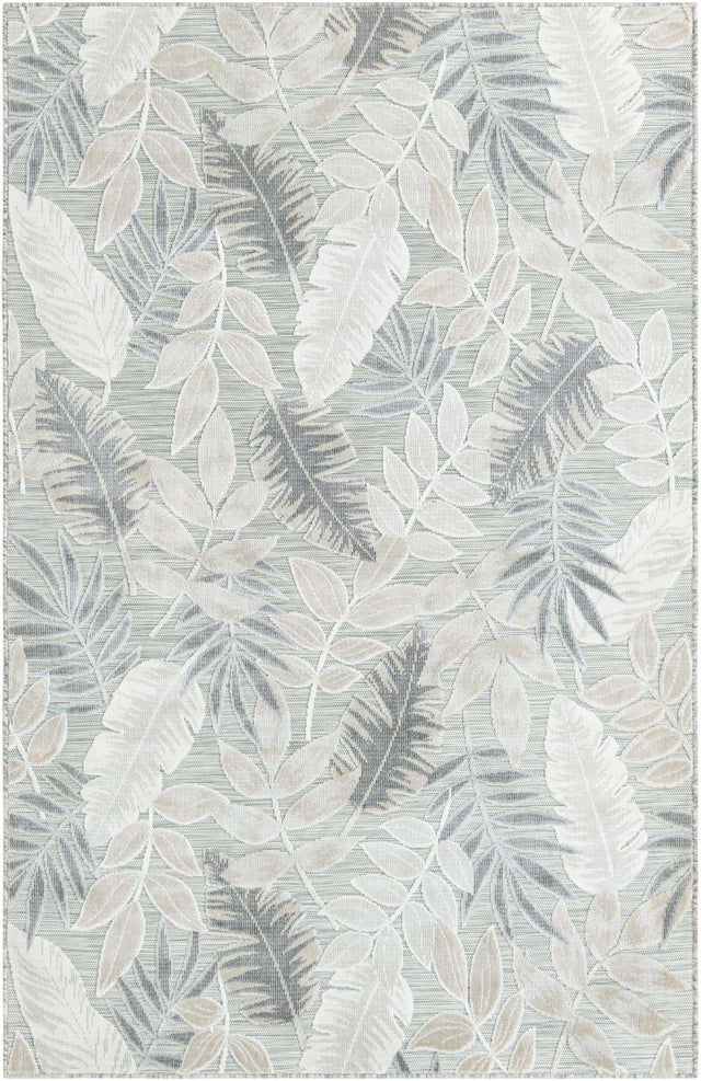 Gray 5' 2 x 8' Outdoor Botanical Rectangle Area Rug Weather Resistant for Patio, Deck, Terrace, Balcony, Porch Polypropylene Garden Floral Tropical Carpet for Sale at Rug Engine