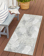 Gray 2' 7 x 12' Outdoor Botanical Runner Area Rug Weather Resistant for Patio, Deck, Terrace, Balcony, Porch Polypropylene Garden Floral Tropical Carpet for Sale at Rug Engine