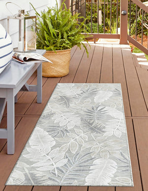 Gray 2' 2 x 5' 3 Outdoor Botanical Runner Area Rug Weather Resistant for Patio, Deck, Terrace, Balcony, Porch Polypropylene Garden Floral Tropical Carpet for Sale at Rug Engine