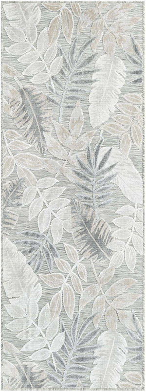 Gray 2' 2 x 6' 1 Outdoor Botanical Runner Area Rug Weather Resistant for Patio, Deck, Terrace, Balcony, Porch Polypropylene Garden Floral Tropical Carpet for Sale at Rug Engine