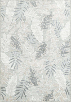 Gray 6' 4 x 9' Outdoor Botanical Rectangle Area Rug Weather Resistant for Patio, Deck, Terrace, Balcony, Porch