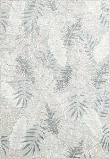 Gray 6' 4 x 9' Outdoor Botanical Rectangle Area Rug Weather Resistant for Patio, Deck, Terrace, Balcony, Porch