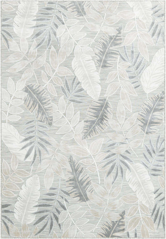 Gray 6' 4 x 9' Outdoor Botanical Rectangle Area Rug Weather Resistant for Patio, Deck, Terrace, Balcony, Porch