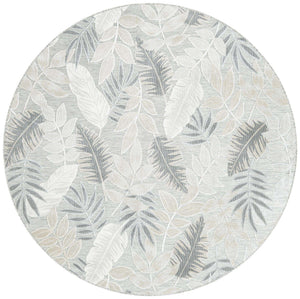 Gray 8' 2 x 8' 2 Outdoor Botanical Round Area Rug Weather Resistant for Patio, Deck, Terrace, Balcony, Porch Polypropylene Garden Floral Tropical Carpet for Sale at Rug Engine