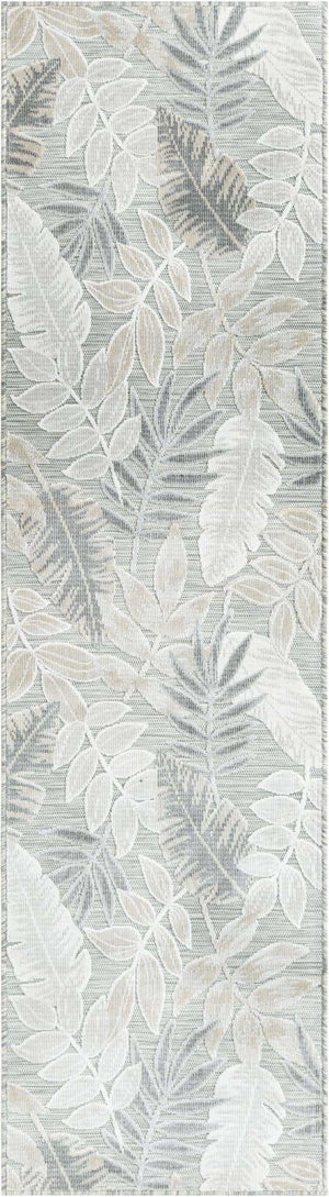 Gray 2' 2 x 8' Outdoor Botanical Runner Area Rug Weather Resistant for Patio, Deck, Terrace, Balcony, Porch Polypropylene Garden Floral Tropical Carpet for Sale at Rug Engine