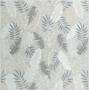 Gray 8' 2 x 8' 2 Outdoor Botanical Square Area Rug Weather Resistant for Patio, Deck, Terrace, Balcony, Porch Polypropylene Garden Floral Tropical Carpet for Sale at Rug Engine
