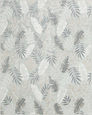Gray 9' 9 x 12' Outdoor Botanical Rectangle Area Rug Weather Resistant for Patio, Deck, Terrace, Balcony, Porch Polypropylene Garden Floral Tropical Carpet for Sale at Rug Engine
