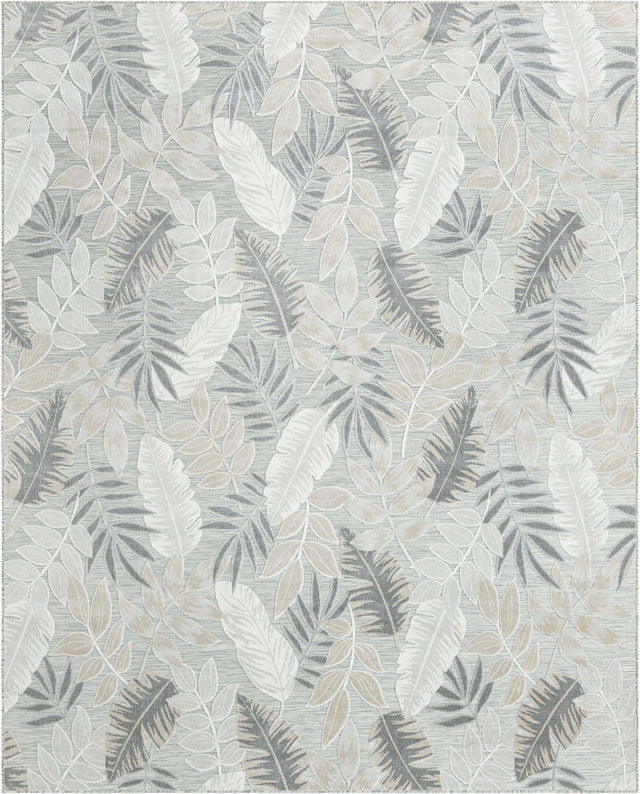 Gray 9' 9 x 12' Outdoor Botanical Rectangle Area Rug Weather Resistant for Patio, Deck, Terrace, Balcony, Porch Polypropylene Garden Floral Tropical Carpet for Sale at Rug Engine