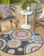Black 8' 2 x 8' 2 Outdoor Botanical Round Area Rug Weather Resistant for Patio, Deck, Terrace, Balcony, Porch Polypropylene Garden Floral Tropical Carpet for Sale at Rug Engine