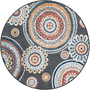 Black 4' 5 x 4' 5 Outdoor Botanical Round Area Rug Weather Resistant for Patio, Deck, Terrace, Balcony, Porch Polypropylene Garden Floral Tropical Carpet for Sale at Rug Engine