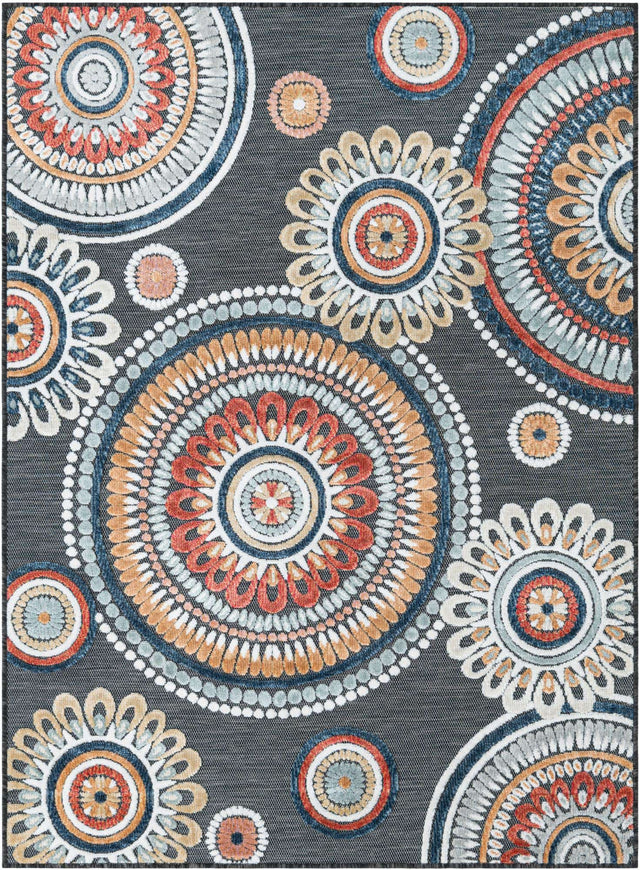 Black 4' 5 x 6' 1 Outdoor Botanical Rectangle Area Rug Weather Resistant for Patio, Deck, Terrace, Balcony, Porch Polypropylene Garden Floral Tropical Carpet for Sale at Rug Engine